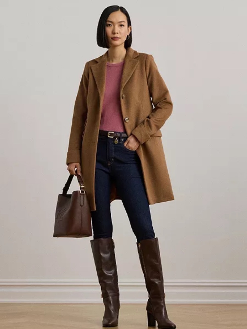 RALPH LAUREN  Camel Single Breasted Walker Coat New Vicuna Color